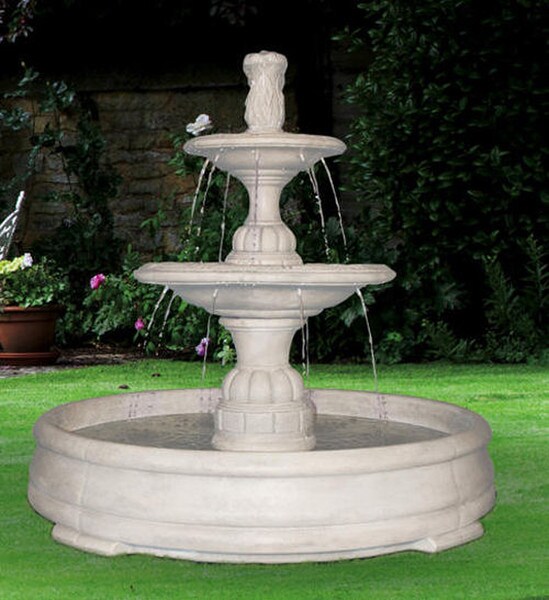 Contemporary Tier Fountain In Grand Pool Spigots Pouring in Directions